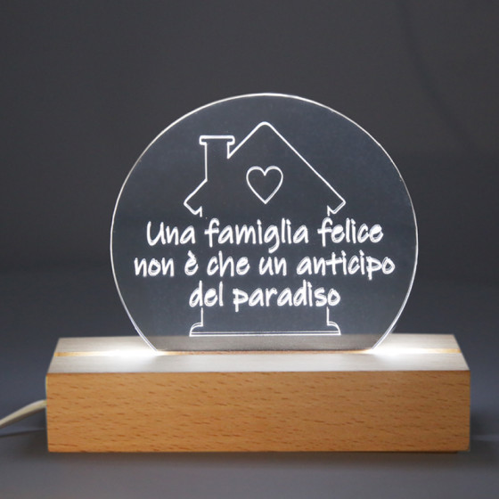 LED base with transparent Plexy ROUND shape engraving HAPPY FAMILY Ø 10 cm.