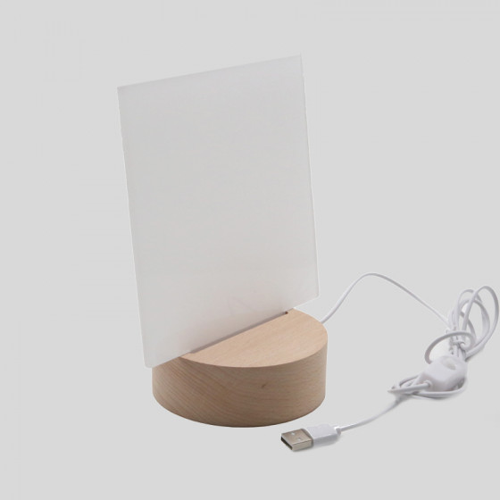 LED Wood Base Ø with Sublimation Plexy 15x15 cm.