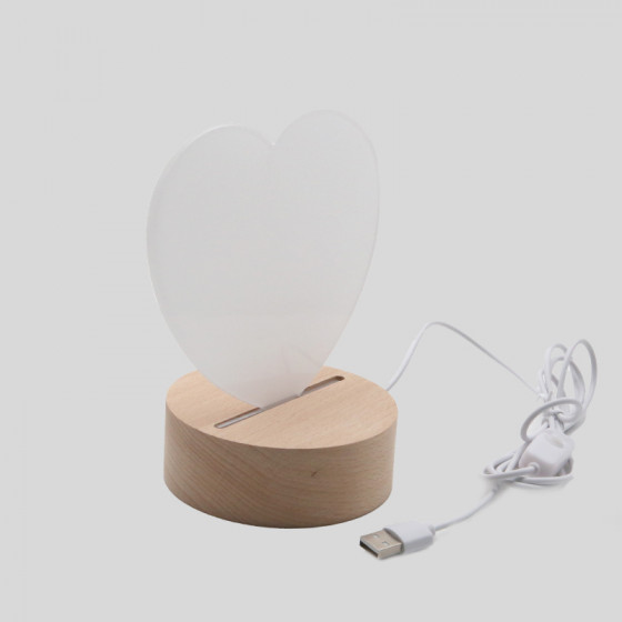 LED Wood Base Ø with Sublimation Plexy Heart 15x13 cm.