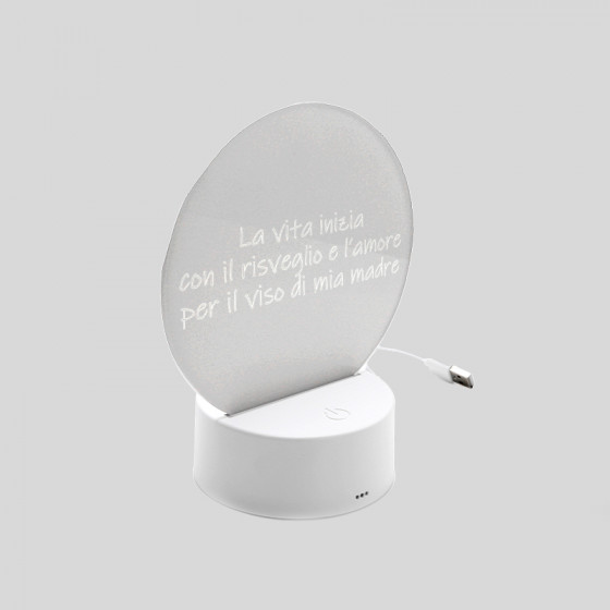 LED base with Transparent Plexy ROUND shape engraving 03 Ø 14 cm.